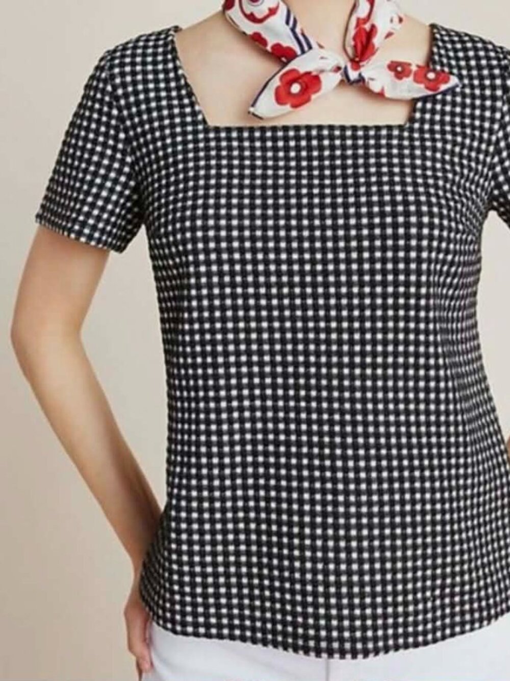 Anthropologie Blue Tassel gingham top NWOT
